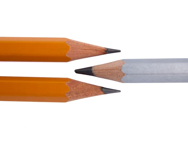 One opposite two pencils isolated on white — Stock Photo, Image