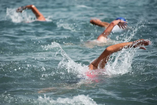 Groupe de nageurs nager dans la mer — Photo