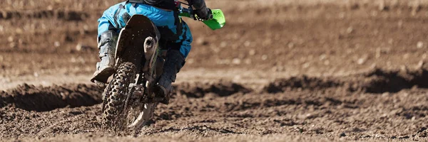 Racer Child Motorcycle Participates Motocross Race Active Extreme Sport — Stock Photo, Image