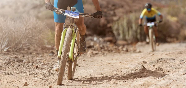 Mountain Bikers Riding Bike Singletrack Trail Front View Mountain Biker — Stock Photo, Image