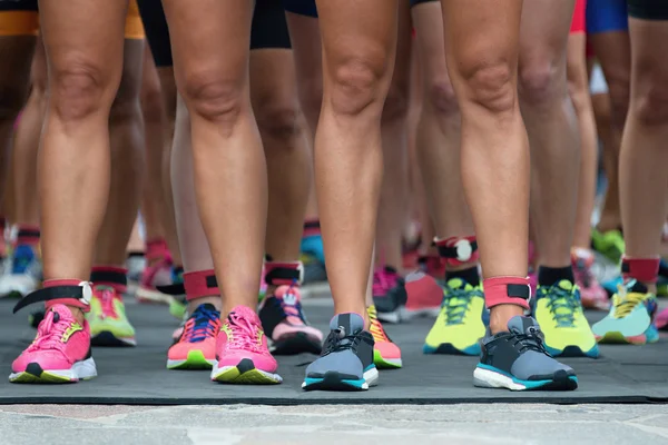 Athletes waiting at marathon start line — Stock Photo, Image