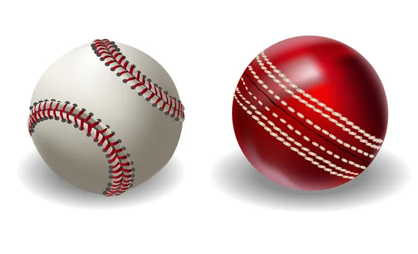 Baseball boll och Cricket boll — Stock vektor