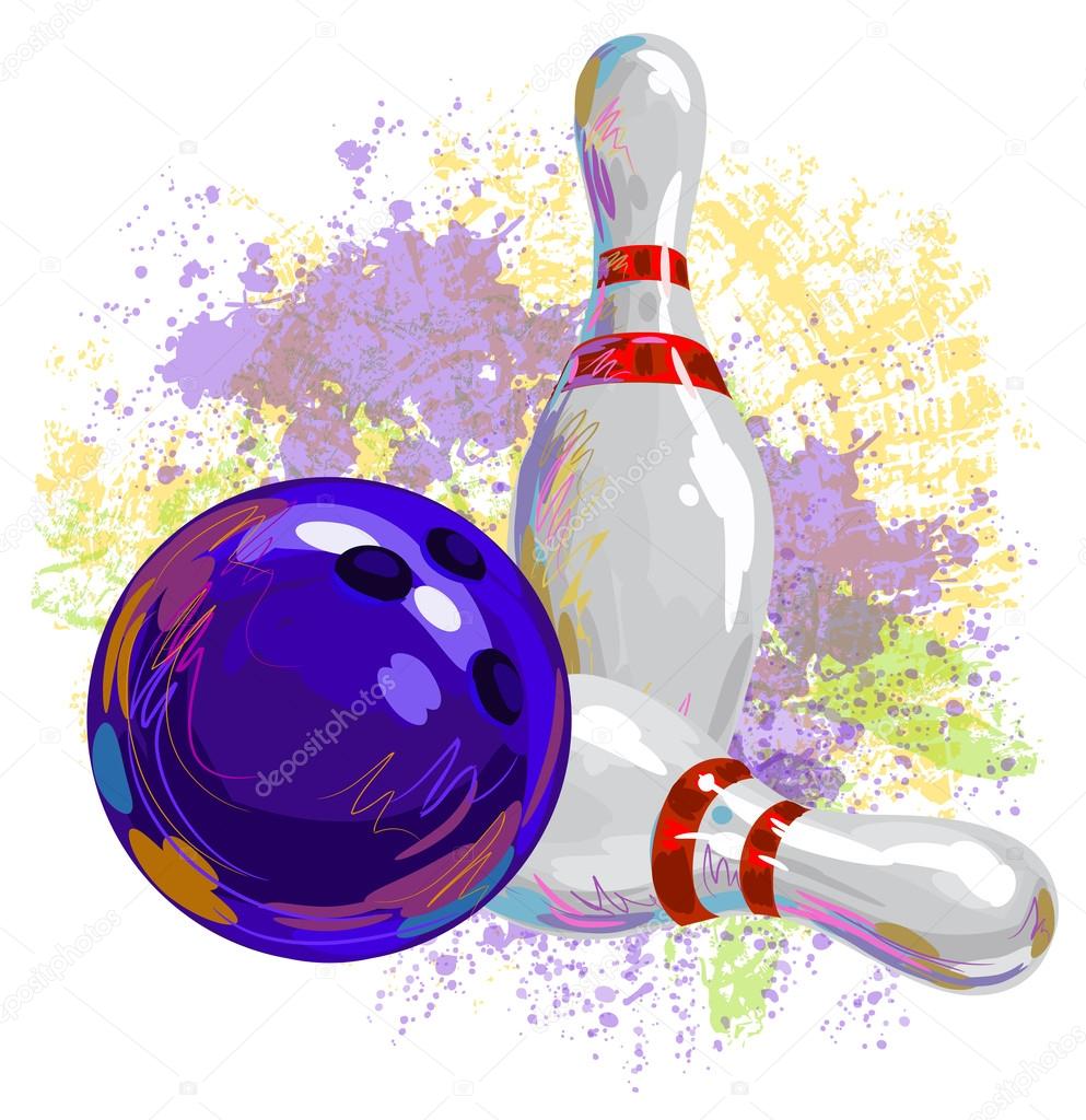 Bowling ball and pins