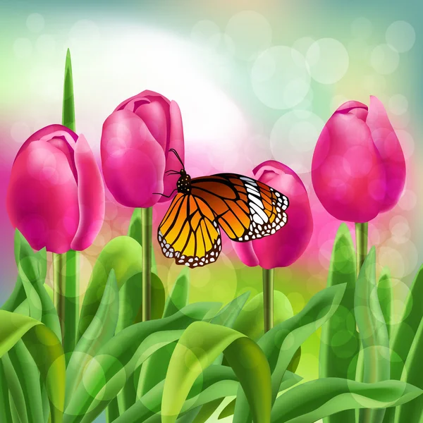 Lente achtergrond met tulpen — Stockvector