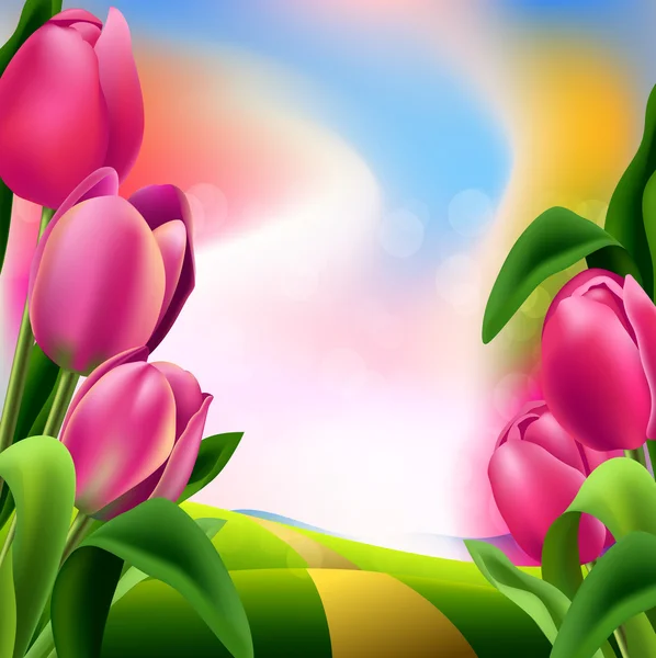 Wiosenne tło z tulipanami — Wektor stockowy