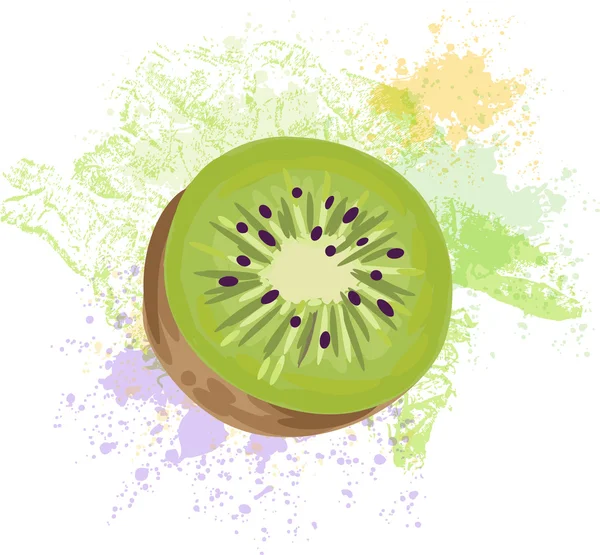 Rebanada de fruta kiwi en puntos grunge — Vector de stock