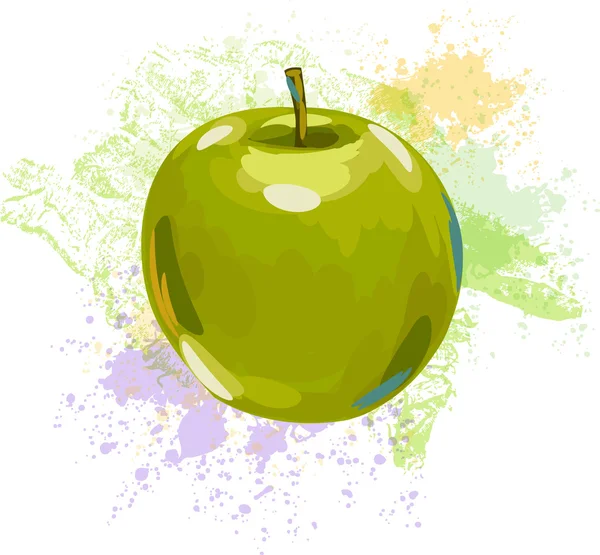 Manzana verde sobre fondo de manchas grunge — Vector de stock