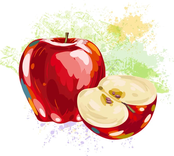 Manzana en el fondo de puntos grunge — Vector de stock