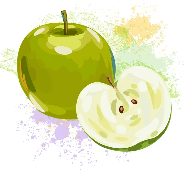 Manzana verde sobre fondo de manchas grunge — Vector de stock