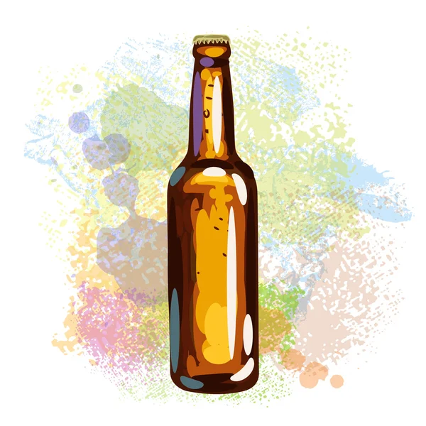 Botella de cerveza en manchas de pintura — Vector de stock