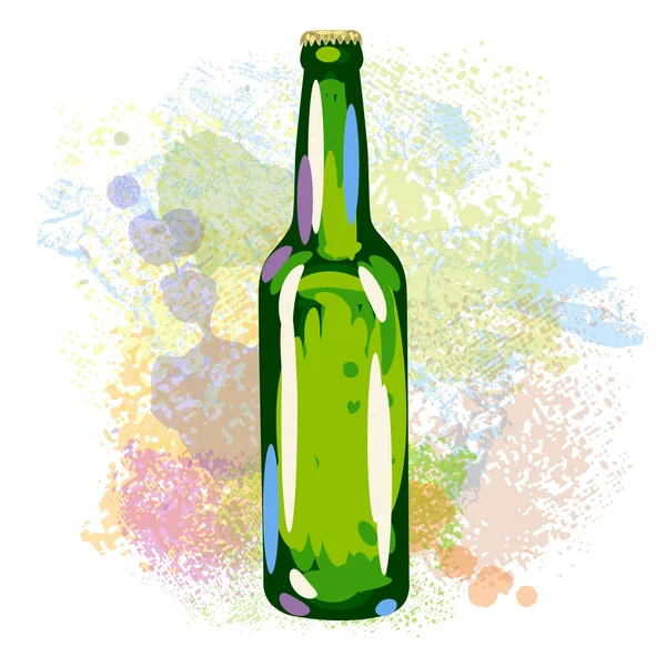 Бутылка пива на пятнах краски — стоковый вектор