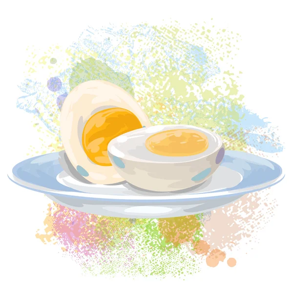 Boiled Egg on paint blots — Stock Vector