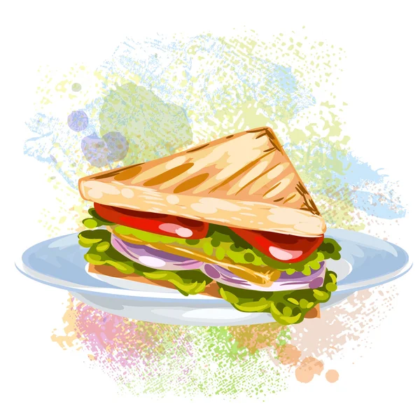 Vegetable Sandwich on paint blots — Stock Vector