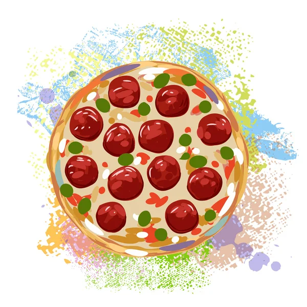 Pizza fresca sobre manchas de pintura — Archivo Imágenes Vectoriales