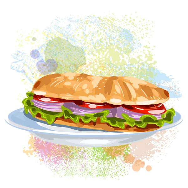 Сэндвич с овощами на пятнах краски — стоковый вектор