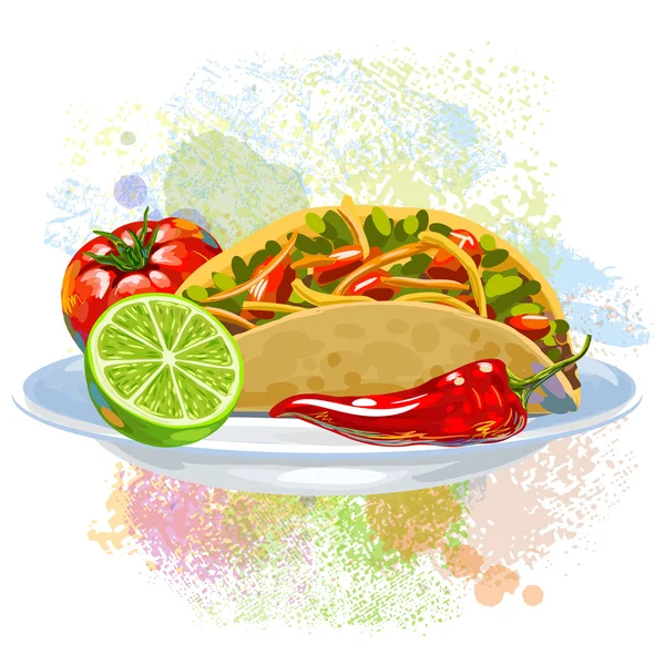 Tortilla en manchas de pintura — Vector de stock