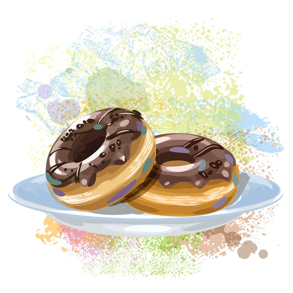 Chocolate Donuts on paint blots — Stock Vector
