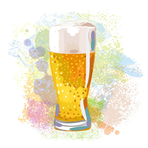 Verre à bière sur taches de peinture — Image vectorielle