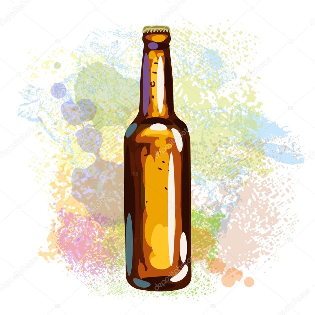 Beer bottle on paint blots