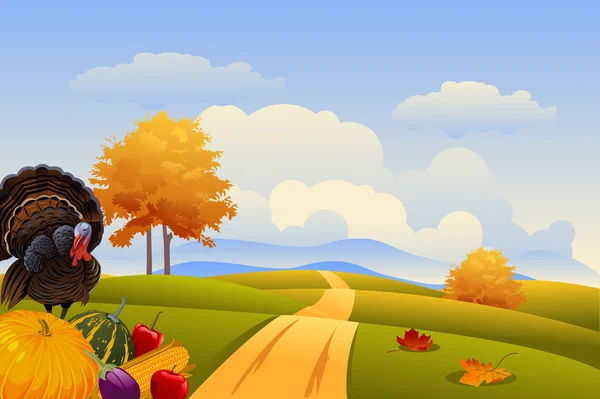 Fondo de Acción de Gracias con Campo de Otoño — Vector de stock