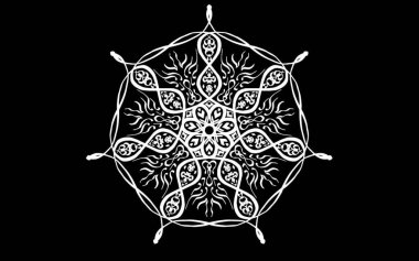 Mandala şeklindeki açılış süsü siyah arka planda beyaz boya ile boyanır.