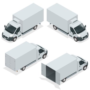 Set of icons truck for transportation cargo. Van for the carriage of cargo. Delivery car. Vector isometric illustration. clipart