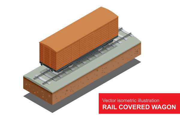 Железнодорожный фургон. Векторная изометрическая иллюстрация вагона с рельсовым покрытием. Железнодорожные перевозки
.