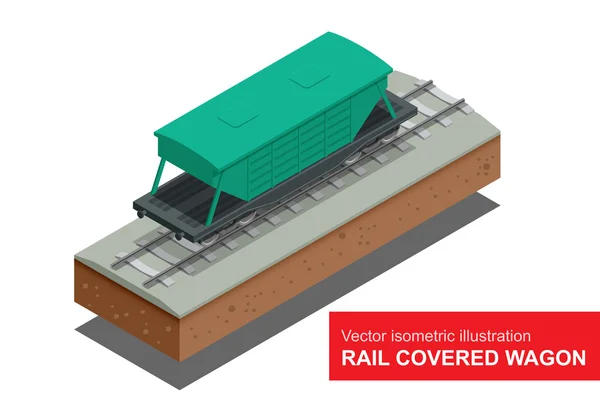 Planwagen. Vektorisometrische Darstellung eines Eisenbahnwaggons. Schienengüterverkehr. — Stockvektor