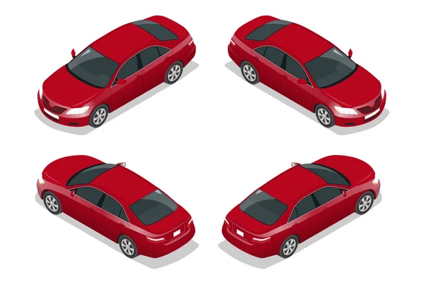 Red Sedan Car. Flat isometric high quality city transport icon set. Vector illustration. — Stok Vektör
