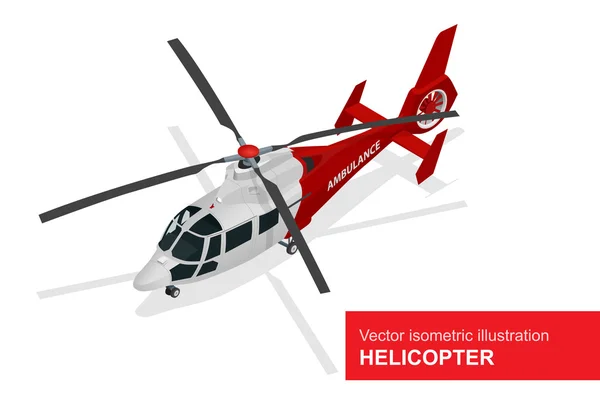 Kırmızı helikopter. Tıbbi tahliye helikopterinin vektör biyometrik illüstrasyonu. Hava tıbbi hizmeti. — Stok Vektör