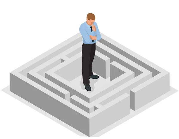 Várias maneiras. A resolver problemas. Empresário encontrar a solução de um labirinto. Conceito de negócio. Ilustração isométrica plana vetorial 3d . — Vetor de Stock