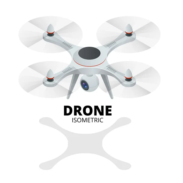 Drone isometric. Drone EPS. Drone quadrocopter 3d isometric illustration. Drone with action camera icon. Drone logo. — Stock Vector