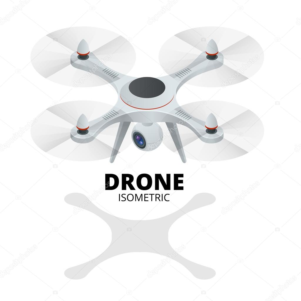 Drone isometric. Drone EPS. Drone quadrocopter 3d isometric illustration. Drone with action camera icon. Drone logo.