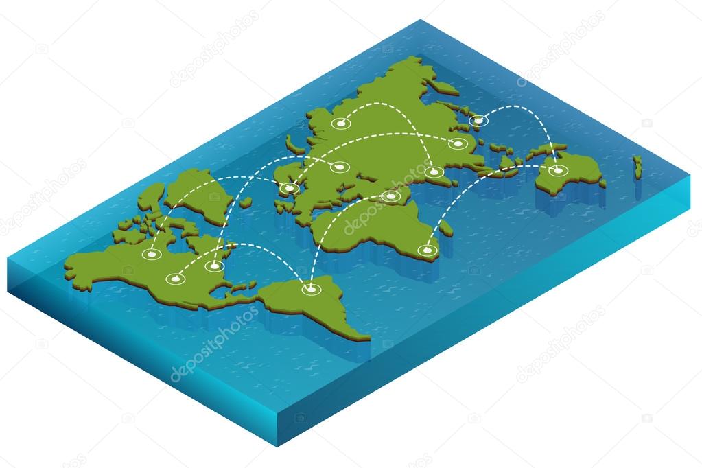 Map world isometric concept. 3d flat illustration of Map world. Vector world map connection Political World Map isometric 3D World map infographic. Map world EPS World map infographics design template