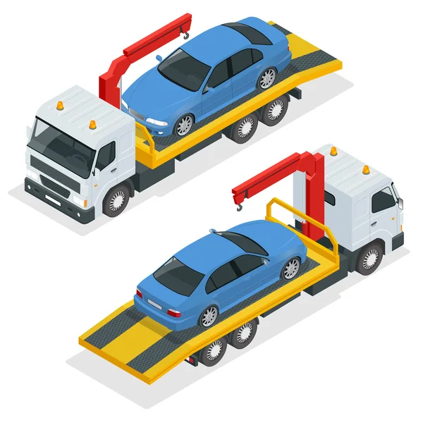 Ισομετρικό διάνυσμα φορτηγού ρυμούλκησης. Ρυμούλκηση αυτοκινήτων όχημα 3D επίπεδη εικόνα. Φορτηγό ρυμούλκησης για τα σφάλματα μεταφοράς και τα αυτοκίνητα έκτακτης ανάγκης, ισομετρική απεικόνιση απομονωμένη σε λευκό φόντο. Συγκοινωνίες — Διανυσματικό Αρχείο