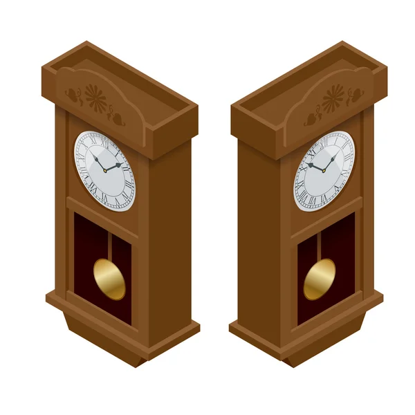 Reloj de péndulo. Elegante reloj numérico romano. Elegante reloj antiguo. Ilustración plana vectorial 3d . — Vector de stock