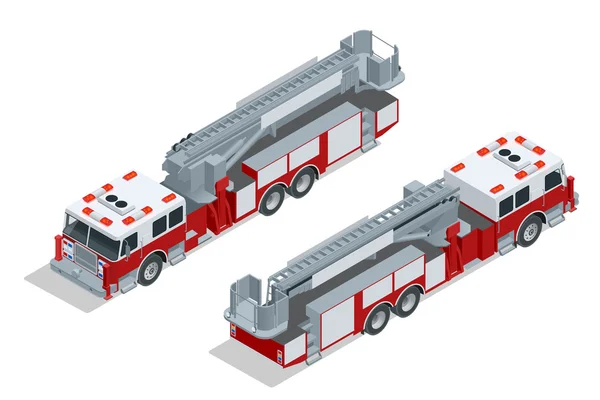 Fire truck isolated. Fire suppression and victim assistance. Flat 3d isometric high quality city transport icon. — Stock Vector