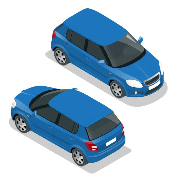 Macchina Hatchback. Illustrazione isometrica piatta del vettore 3d. Icona del trasporto urbano di alta qualità . — Vettoriale Stock