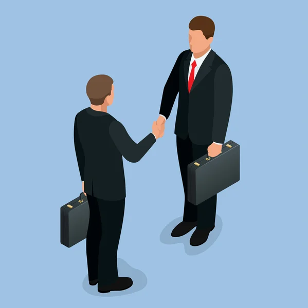 业务握手概念。平式握手。业务交易握手等轴测矢量图。男人握手. — 图库矢量图片