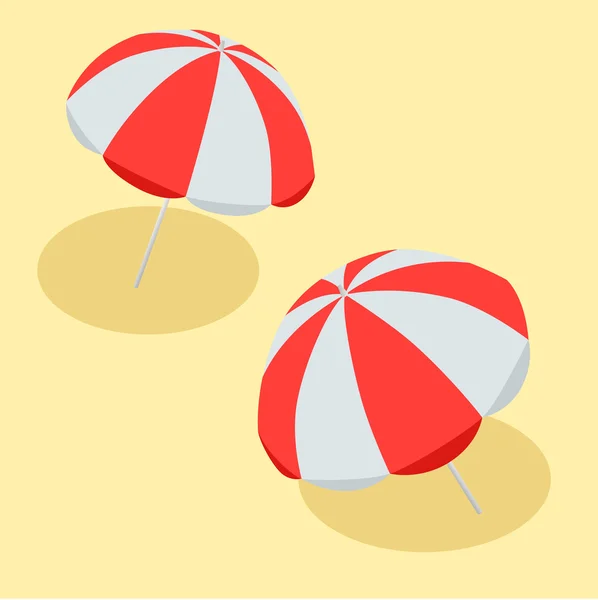 Ilustração vetorial Guarda-chuva de praia vermelho e branco. O símbolo de umas férias pelo mar. Plano 3d vetor ilustração isométrica guarda-chuva praia . — Vetor de Stock
