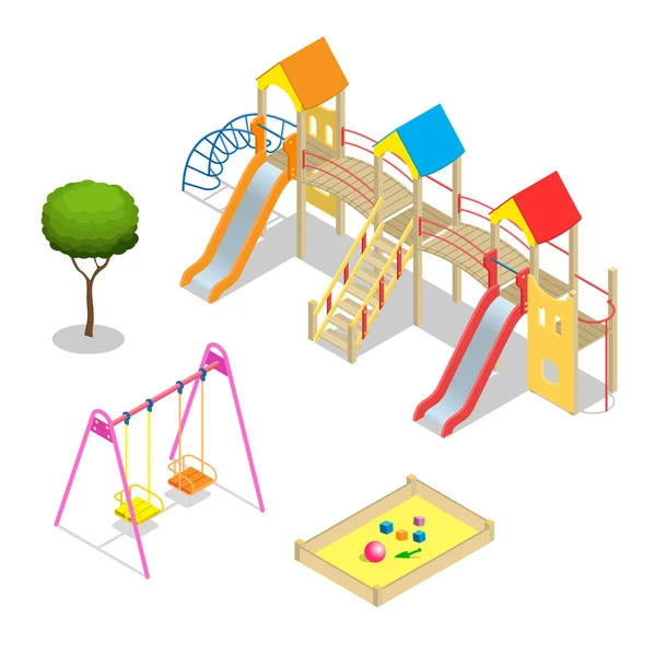 Lekplats. Lekplats bild temaelement. Isometrisk barn lekplats ikoner set. Platt 3d vektor isometrisk hög kvalitet lekplats Ikonuppsättning — Stock vektor