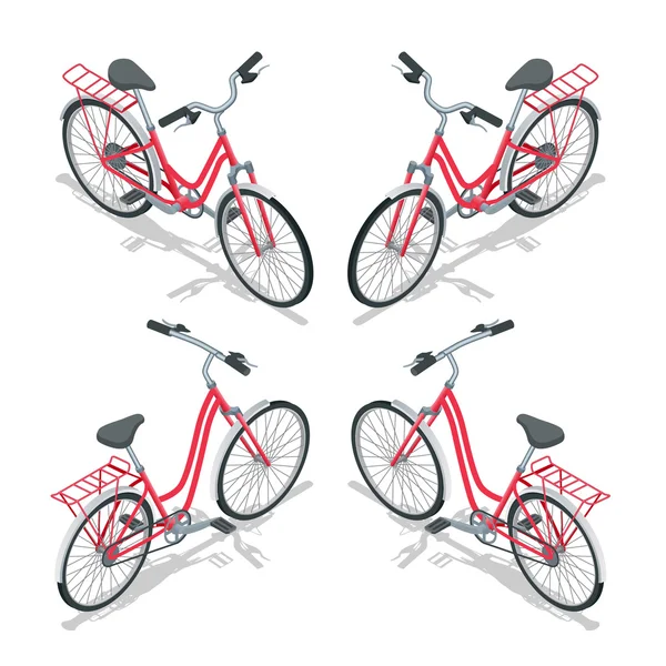 Isometrik düz kadın bisiklet. Beyaz arka planda izole şık kadın pembe bisiklet. Vektör bisiklet illüstrasyon. — Stok Vektör