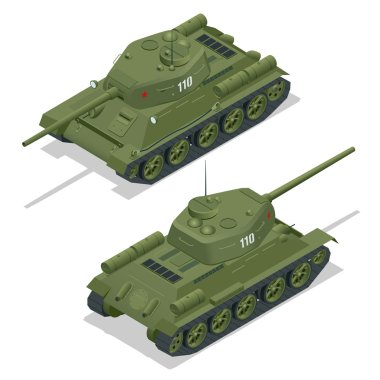 Flat 3d isometric illustration of tank. Military Transportation. Military Tank. Military Tank isometric. Military Tank vector. Tank EPS. clipart