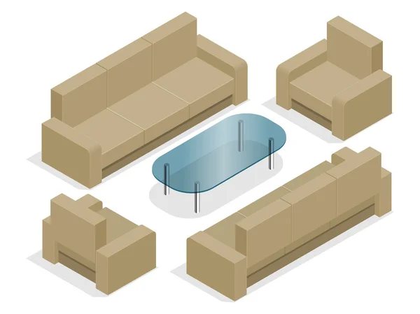 Sofa z fotelami na białym tle. Płaska ilustracja izometryczna 3D. — Wektor stockowy