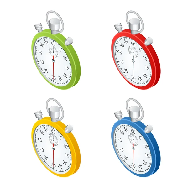 Cronómetro. Conjunto de temporizadores. Es hora de trabajar. El tiempo se acaba. Reloj, el cronómetro se eleva. Ilustración isométrica vectorial 3d . — Vector de stock