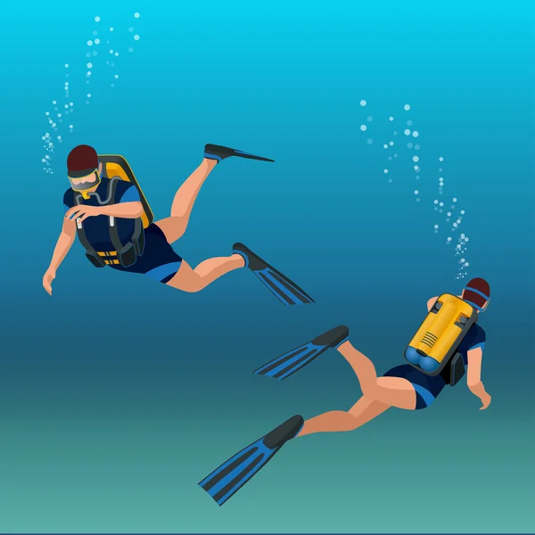 Illustration isométrique diverflat Plongeur sous-marin plongeur isolé et plongeur isolé sport extrême de plongée. Sports nautiques loisirs . — Image vectorielle