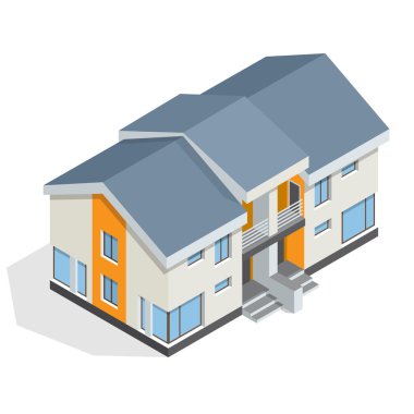 Konut ev daire 3d vektör izometrik çizimde.