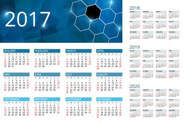 Takvim 2017, 2018, 2019, 2020. Hafta başlar Pazar. Basit vektör tasarımı.