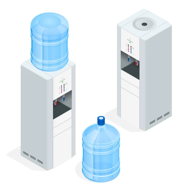 Distributore d'acqua isolato su fondo bianco. Raffreddatore d'acqua per ufficio. Illustrazione vettoriale isometrica 3d piatta . — Vettoriale Stock