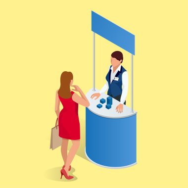 Promotion counter set. Trade stand. Blank vector poster. Flat 3d vector isometric illustration. clipart